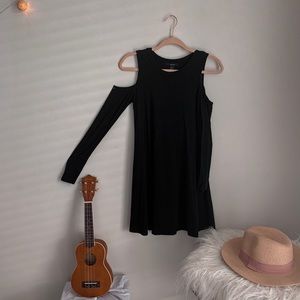 Black slit-shoulder dress